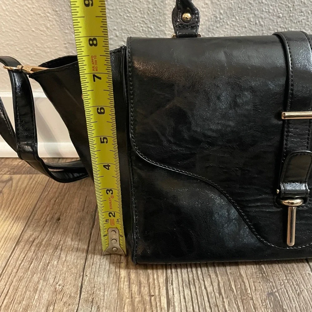 Melie Blanco Black Vegan Leather Satchel Crossbody Bag Gold Hardware Polka‎ Dot